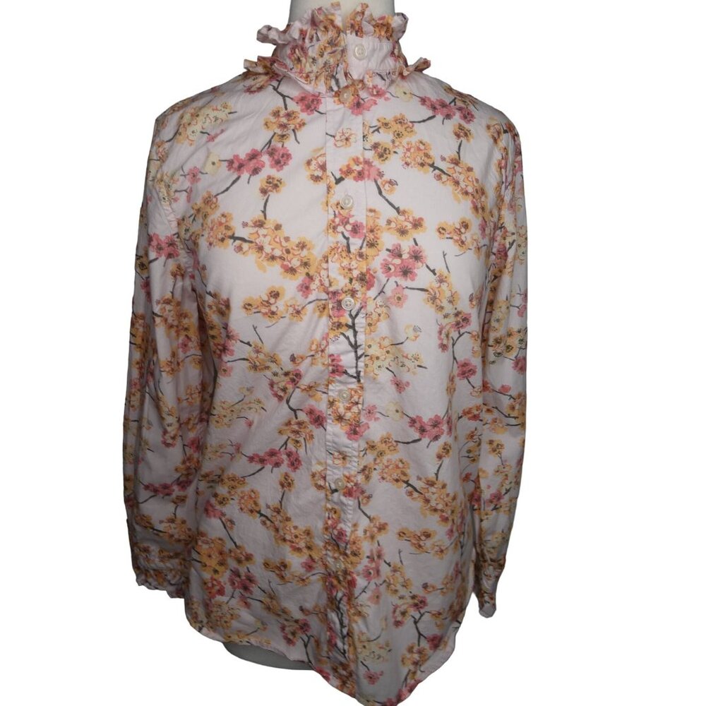 J. Crew‎ Classic Fit Ruffle Neck Shirt Punk Cherry Blossoms